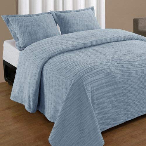 Queen Blue Natick Contemporary Cotton Chenille Bedspread