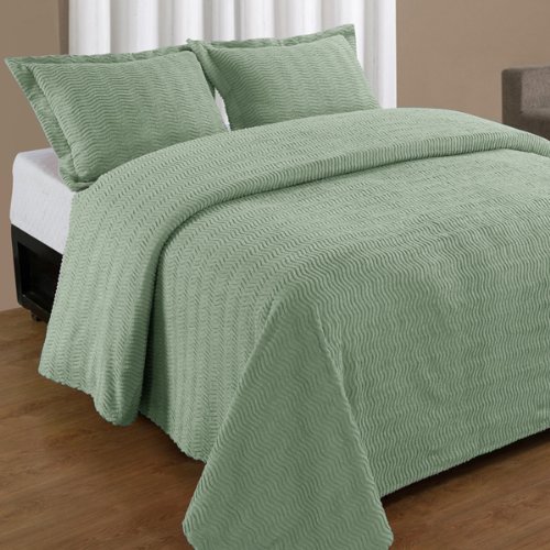 Queen Sage Green Natick Contemporary Cotton Chenille Bedspread