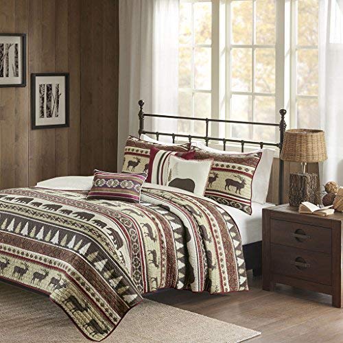 Madison Park Missoula King/Cal King Size Quilt Bedding Set - Red, Stripe – 6 Piece Bedding Quilt Coverlets – 100% Cotton Bed Quilts Quilted Coverlet