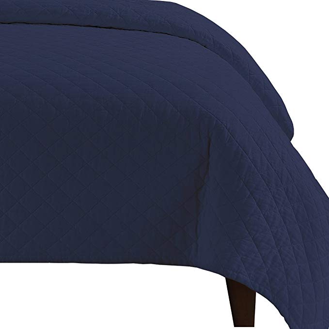 Echelon Home Quilted Washed Belgian Linen Coverlet, King, Indigo Blue