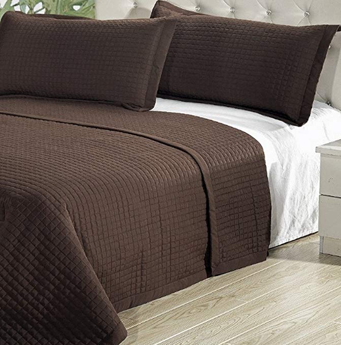 Modern Solid Brown Lightweight Bedding Quit Coverlet Set King/Cal King