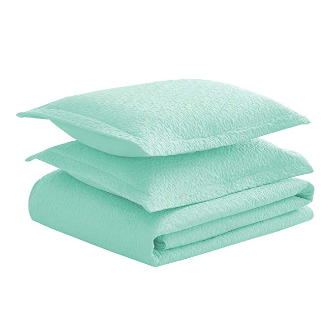 Luxe Bedding Solid Color Lightweight Oversize Cotton Filled Stitch 3-piece Jigsaw Bedspread Coverlet Set (King/California King, Mint)