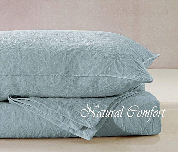 Natural Comfort Matelassé Blanket Coverlet, King, Foliage/Water Blue