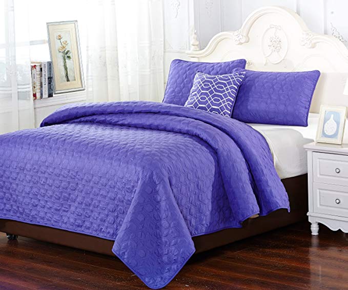 Glory Home Design 4 Piece Verona Quilt Set, Queen, Purple