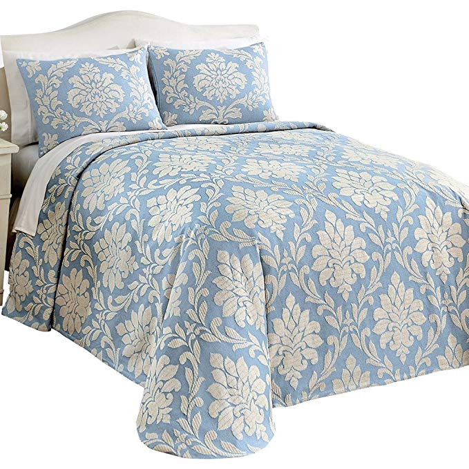 Katherine Jacquard Damask Bedspread, Blue, Full