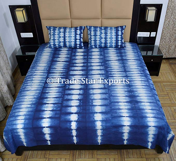 Indigo Bedding Set, Tie Dye Bedspread With Sham, Tie Dye Indian Bed Cover With Pillow Cover, Cotton Bed Sheet Queen