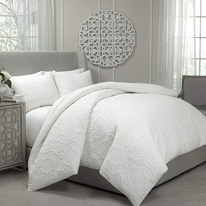 Vue Barcelona Quilted Coverlet and Duvet Ensemble, King, Ivory