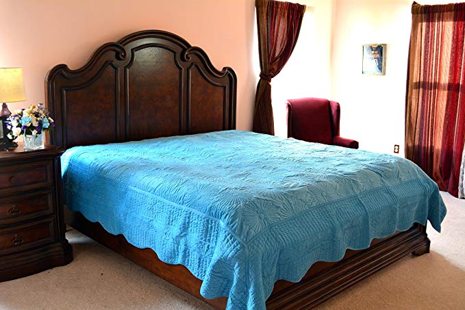 Tache 3 Piece Super Soft Floral Coral Reef Bedspread Set in Solid Blue, Twin