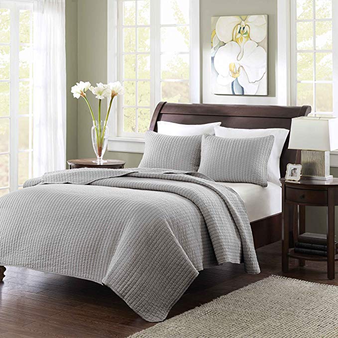 Madison Park Keaton Twin/Twin XL Size Quilt Bedding Set - Grey, Quilted – 2 Piece Bedding Quilt Coverlets – Ultra Soft Microfiber Bed Quilts Quilted Coverlet