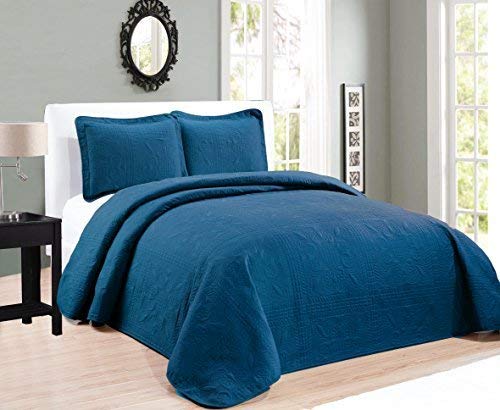 Mk Collection 3pc King/California King Oversize Luxurious Embossed Coverlet Bedspread Set Solid Blue New