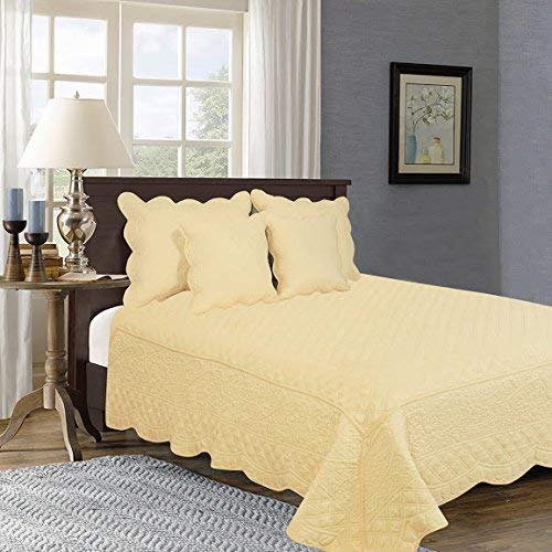 Tache Home Fashion YELLEMDES-Cal King 5 Piece Quilted Yellow Buttercup Puffs Bedspread Set, California King