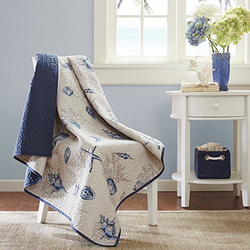 Madison Park Nantucket Coastal Reversible Oversized Polyester Quilted Throw, 60