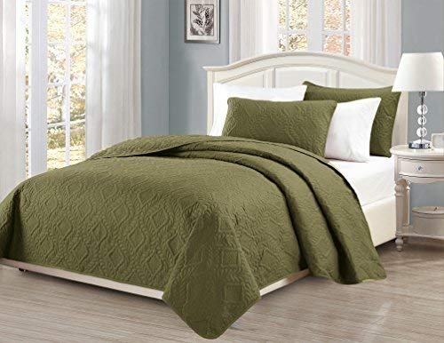 Fancy Collection 3pc King/California King Oversize Bedspread Coverlet Set Embossed Solid Sage Green New