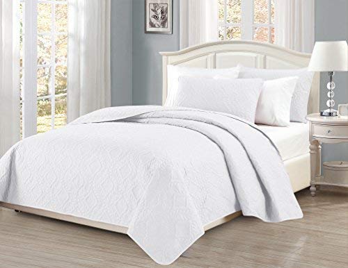 Fancy Collection 3pc King/California King Oversize Bedspread Coverlet Set Embossed Solid White New