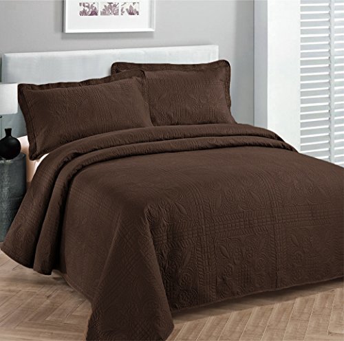 Fancy Collection 3pc Luxury Bedspread Coverlet Embossed Bed Cover Solid Coffee/brown New Over Size 118