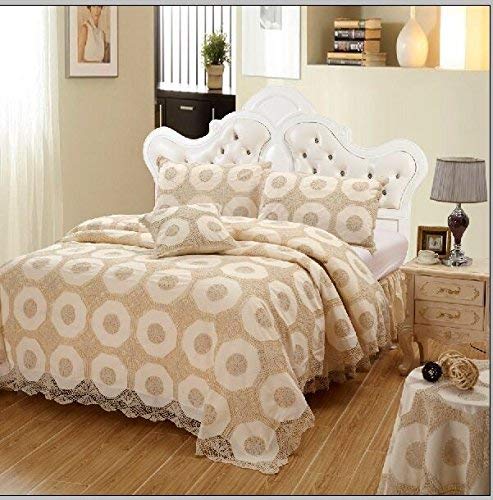 Octorose 100% Thick Cotton Material with Hand Crochet Bedspread Set (Bp-3pcscrochet -King, Beige)