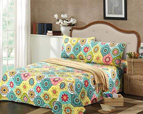 Tache 3 Piece Reversible Spring Flower Basket Floral Colorful Bedspread Quilt Set, Queen