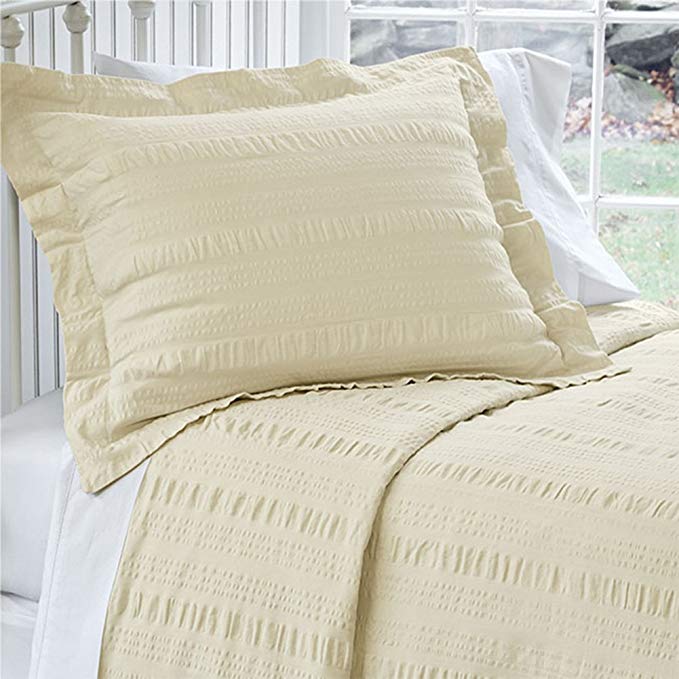 Orvis Solid Seersucker Bedspread/Queen, Ecru,