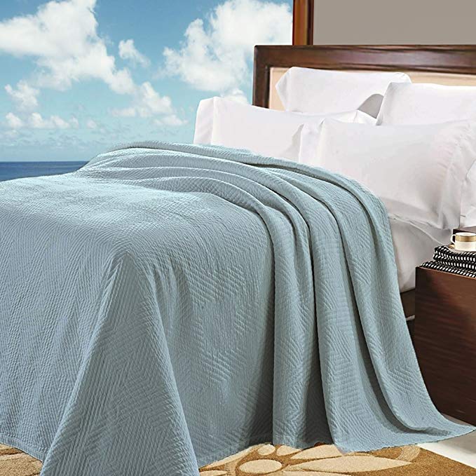 Natural Comfort Matelassé Blanket Coverlet, King, Grid/Water Blue