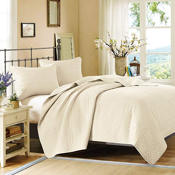 Hampton Hill JLA Home Velvet Touch Ivory Coverlet Set Queen