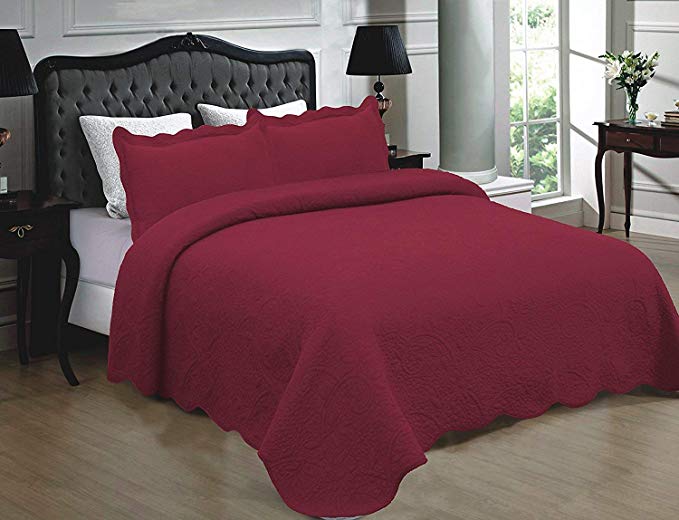 Home Must Haves 3PCS Set 100% Cotton Solid Color Design Quilt Bedspread Bed Coverlet