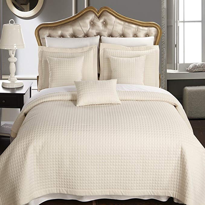 California King size Ivory Coverlet 3pc set, Luxury Microfiber Checkered Quilted by Royal Hotel