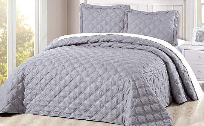 Home Soft Things Serenta Down Alternative Quilted Charleston 3 Piece Bedspread set, Queen, Ash Gray