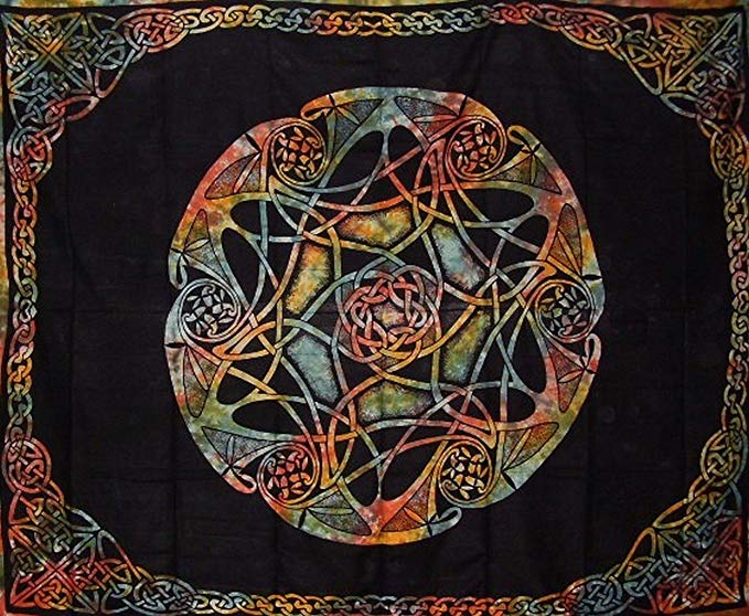 Celtic Tie Dye Wheel of Live Tapestry Cotton Bedspread 104