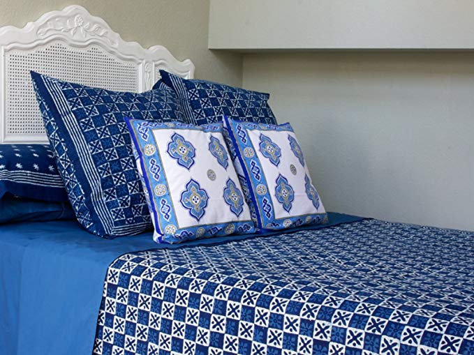 Starry Nights ~ Designer Blue Batik Contemporary Twin Bedspread 70x90