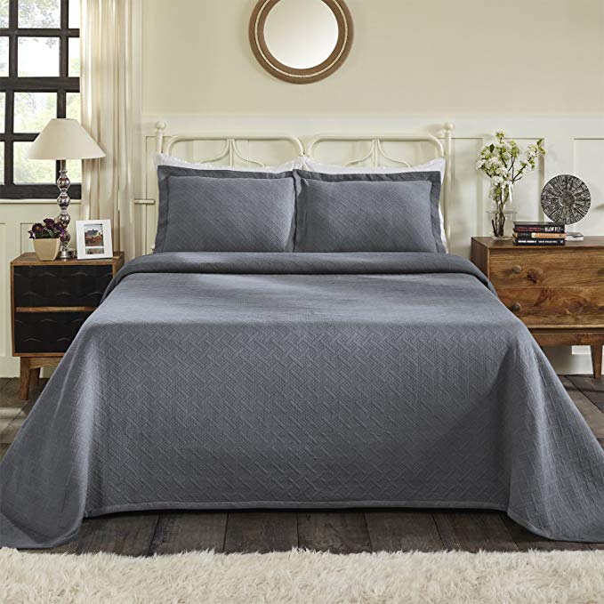 Blue Nile Mills 100% Cotton Basket Matelasse King Bedspread, Grey