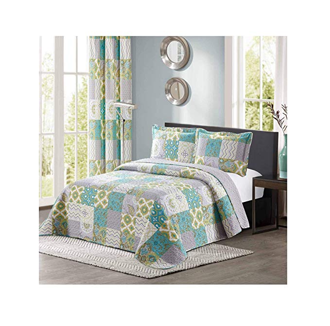 All American Collection New 3pc Printed Modern Geometric Bedspread Coverlet (Over-Sized King/Cal King)