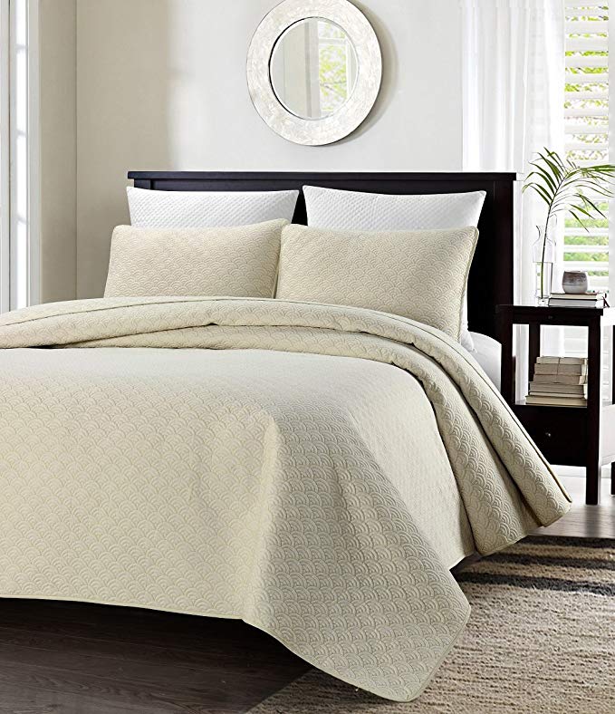 EverRouge 0027313IQ Malibu Oversized Quilted 3Piece Bedspread Set, Queen Ivory,Queen