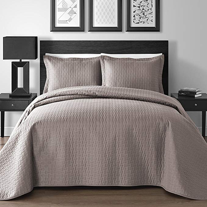 Extra Lightweight 3 Piece King & Queen Home Thermosonic Embossed Frame Coverlet Bedspread Set