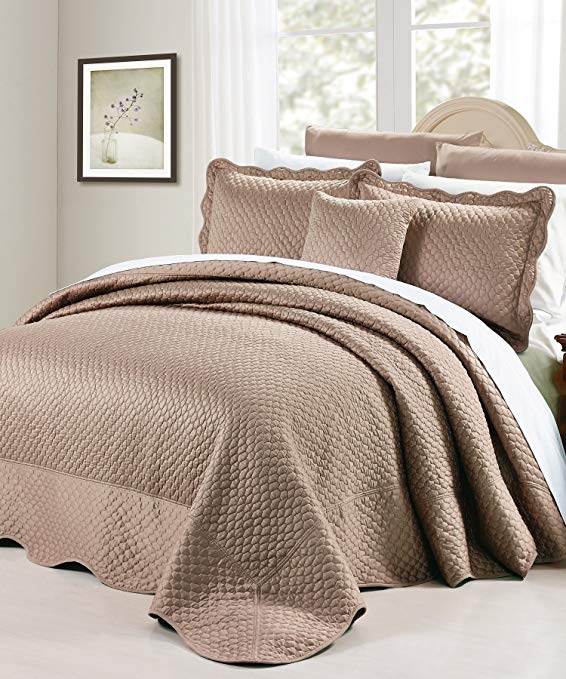 Home Soft Things Serenta Matte Satin 4 Piece Bedspread Set, Queen, Taupe