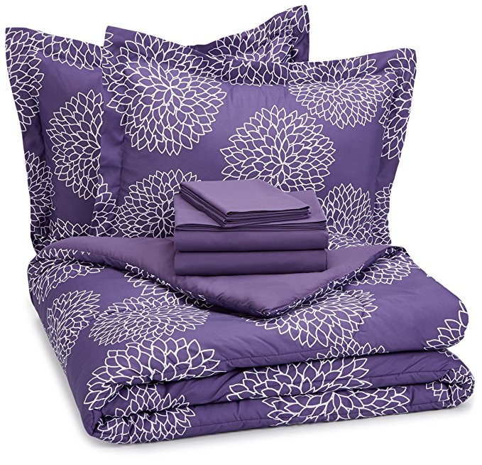 AmazonBasics 7-Piece Bed-In-A-Bag - Full/Queen, Purple Floral