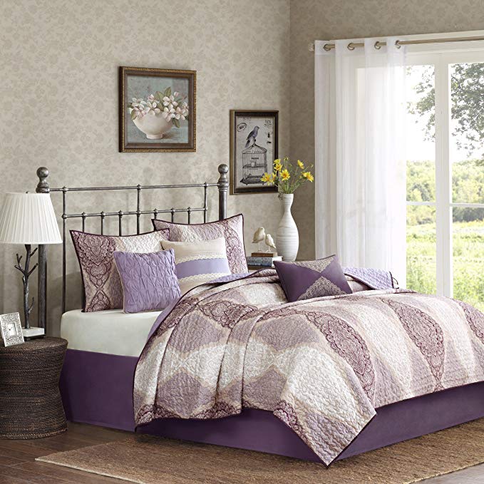 Madison Park Callaway 6 Piece Quilted Coverlet Set, King, Purple