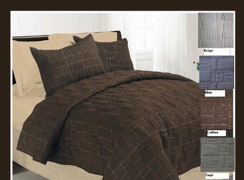 JABA 3 Pc Queen Blue Suede Quilted Bedspread Set with Luxurious Suede Top Fabric/Top