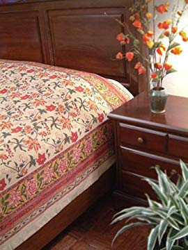 Tropical Garden ~ Colorful Red Floral Country Twin Size Bedspread 70x90