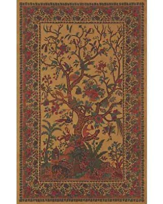 Brown Tree of Life Indian Bedspread, Queen Size