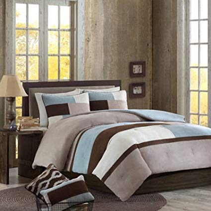 Bold, Cozy, Soft, Machine Washable Better Homes and Gardens Microsuede Pieced Bedding Comforter Mini Set, Brown/Blue, Twin/Twin XL