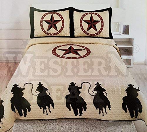 Western Peak 3-piece Horse Rider Rodeo Cowboy Bedspread Coverlet Set Brown (King)