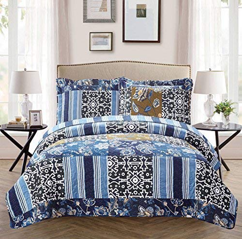 Fancy Collection 3pc Bedspread Bed Cover Floral Navy Blue Black New #74 King/california King Oversize 118