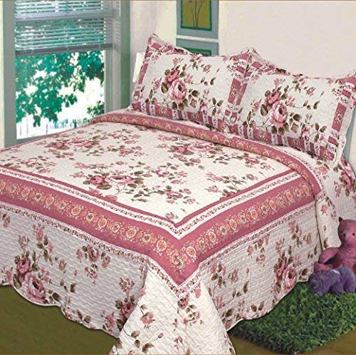 Fancy Collection 3 Pc Bedspread Bed Cover Beige Pink Floral Queen Over Size 100