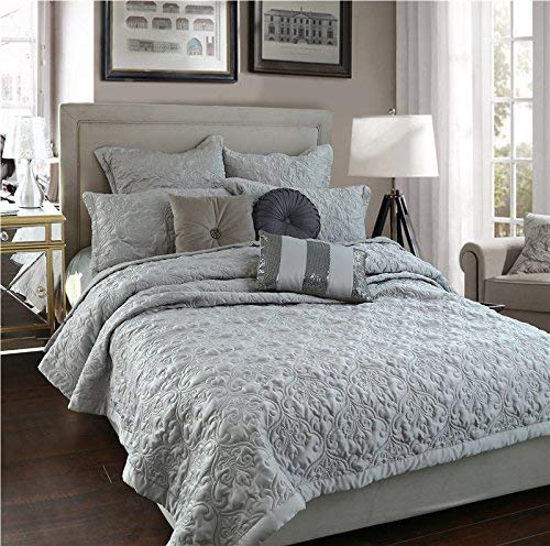 Adream Faux Silk/Cotton Floral Pattern Quilted Bedspread Coverlet Quilt Comforter, Queen (86