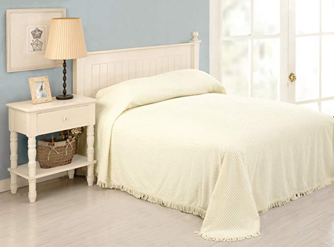 Peking Handicraft Modern Heirloom Collection Chenille Stripe Bedspread, Queen, Ivory