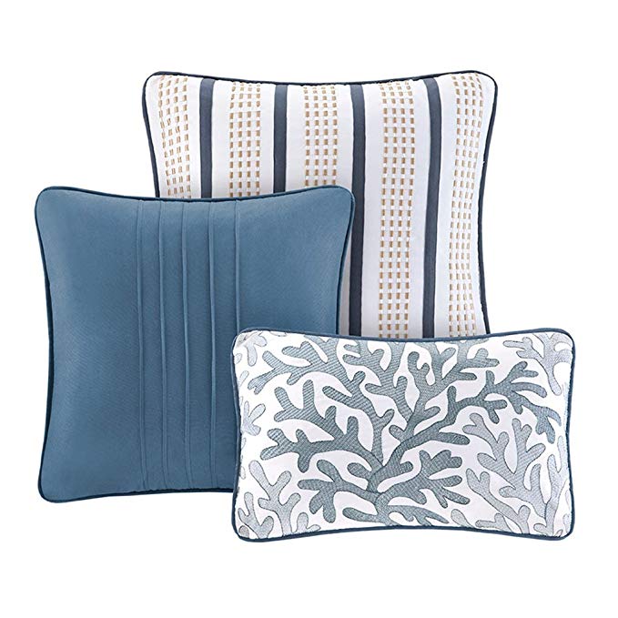 Madison Park Bayside Coverlet Set Blue Full/Queen Coastal Print - Includes 1 Coverlet, 3 Decorative Pillows, 2 Shams