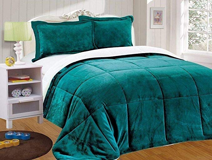 Chezmoi Collection Micromink Sherpa Reversible Down Alternative Comforter Set King Size Teal