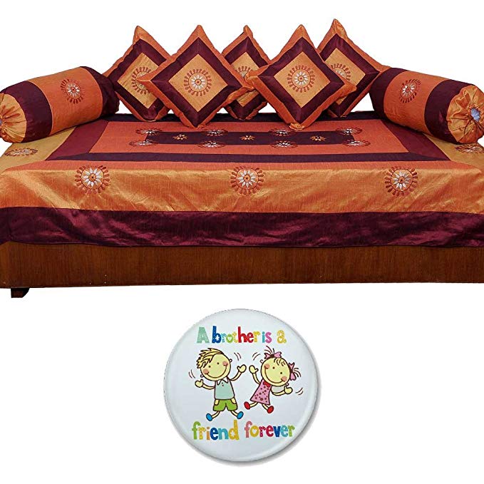 Little India Ethnic Orange Maroon Dewan Cushion Bolster 8Pc Set 304