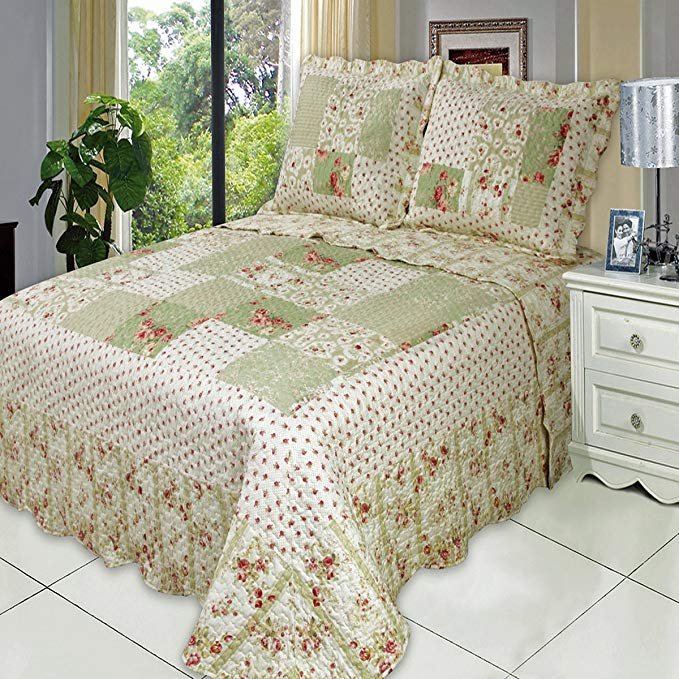 Upland Twin-Extra-Long Size, Over-Sized Coverlet 5pc Bedding set, Luxury Microfiber Printed Quilt by Royal Hotel