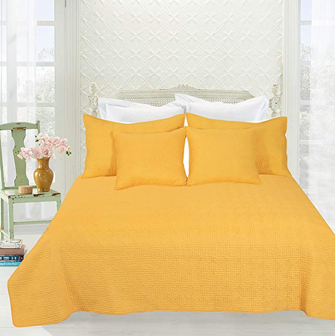 Tache Home Fashion DXJ103440-CK Brick Road Bedspread Quilt Set (5 Piece), California King, Yellow